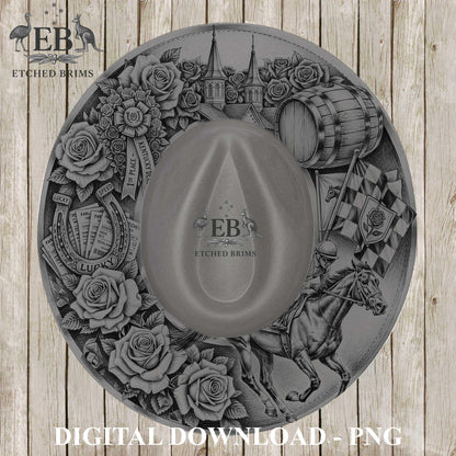 Hat Engraving Template Kentucky Derby | Horse Brim Engraving File | Western Hat Burning Design | Cowboy Laser Engraving PNG, EB1239