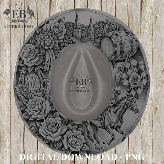 Hat Engraving Template Kentucky Derby | Horse Brim Engraving File | Western Hat Burning Design | Cowboy Laser Engraving PNG, EB1239