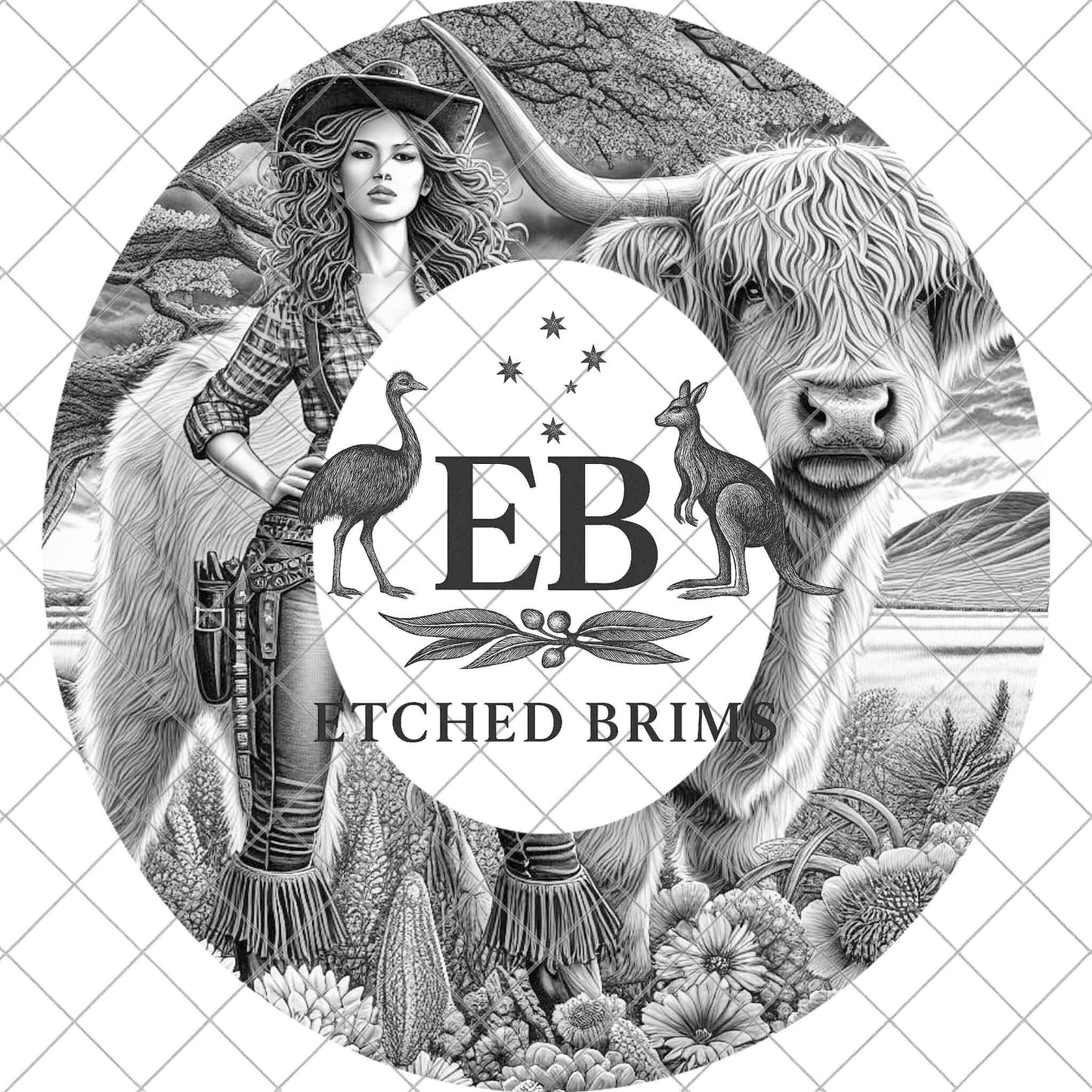Highland Cow and Cowgirl, Western Hat Laser Engraving Template (Digital Download), EB1091