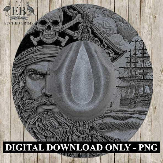 Pirate & Ship 5 Laser Hat Burning Design, Digital Download PNG, Hat Burning Template, Hat Laser Engraving Design, Wide Brim Hat File EB31