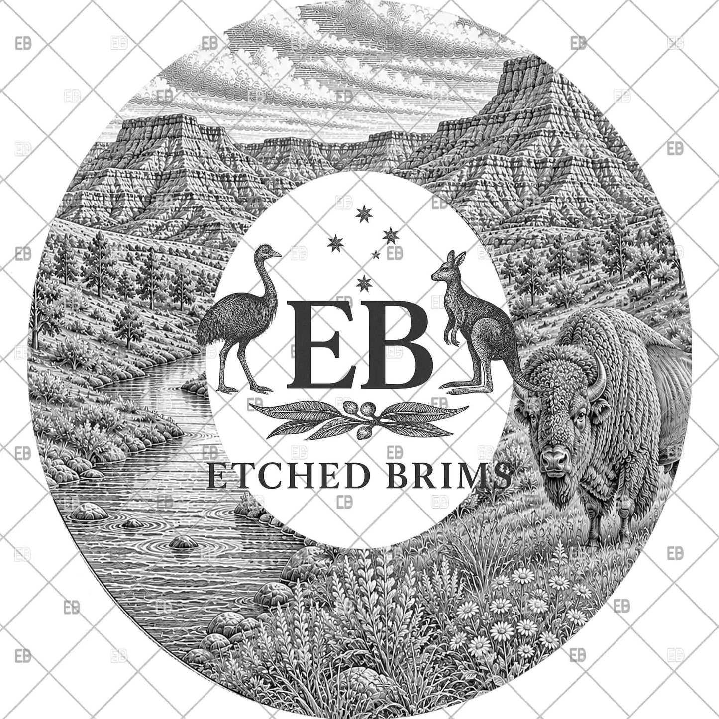 Badlands Buffalo, Hat Burning Design, Western Scenery, Hat Burning Templates, Laser Engraving Design, Hat Burning Stencils, EB1260