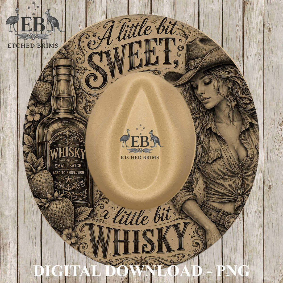 Whiskey Cowgirl, Hat Burning Template, Wide Brim Laser Hat Engraving Design, Printable Stencil, EB1371