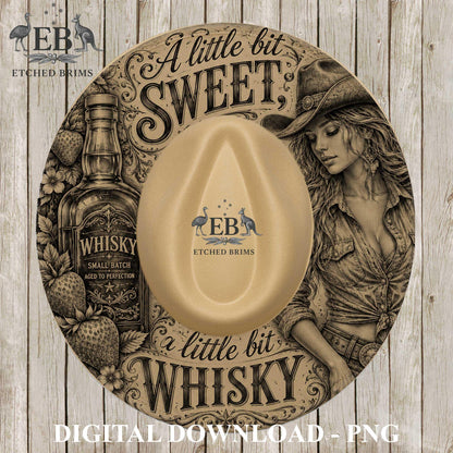 Whiskey Cowgirl, Hat Burning Template, Wide Brim Laser Hat Engraving Design, Printable Stencil, EB1371