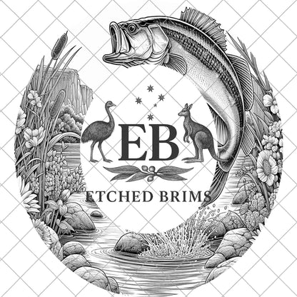 Youth Child Hat Burning Design, Bass Fish 6, Hat Burning Template, Cowboy Hat, Laser Engraving, Wide Brim Hat Design EBY399
