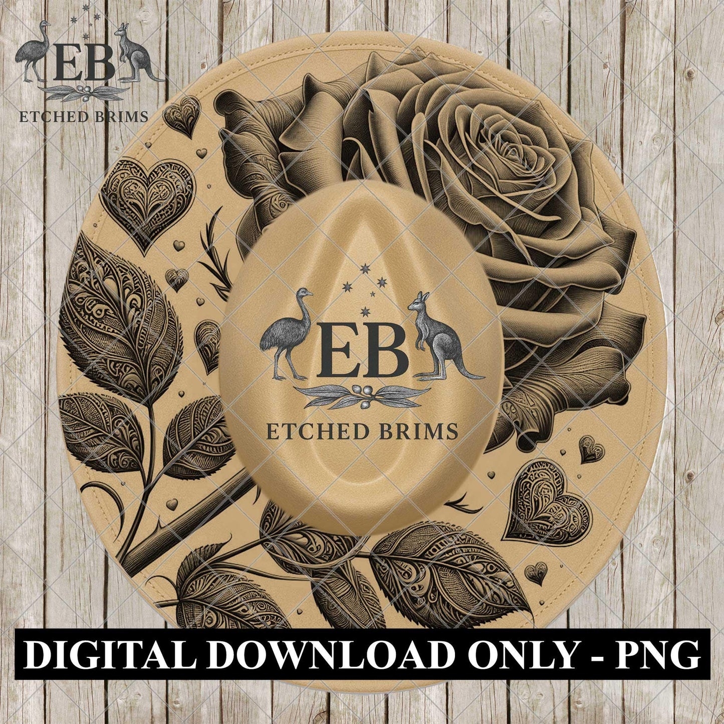 Hearts & Flowers Valentine, Hat Burning Design, Digital Download PNG, Wide Brim Hat Laser Template, EB1126