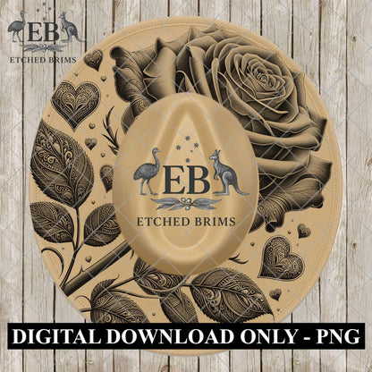 Hearts & Flowers Valentine, Hat Burning Design, Digital Download PNG, Wide Brim Hat Laser Template, EB1126