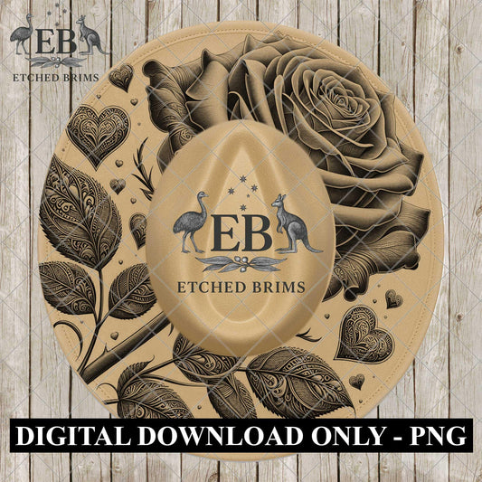 Hearts & Flowers Valentine, Hat Burning Design, Digital Download PNG, Wide Brim Hat Laser Template, EB1126