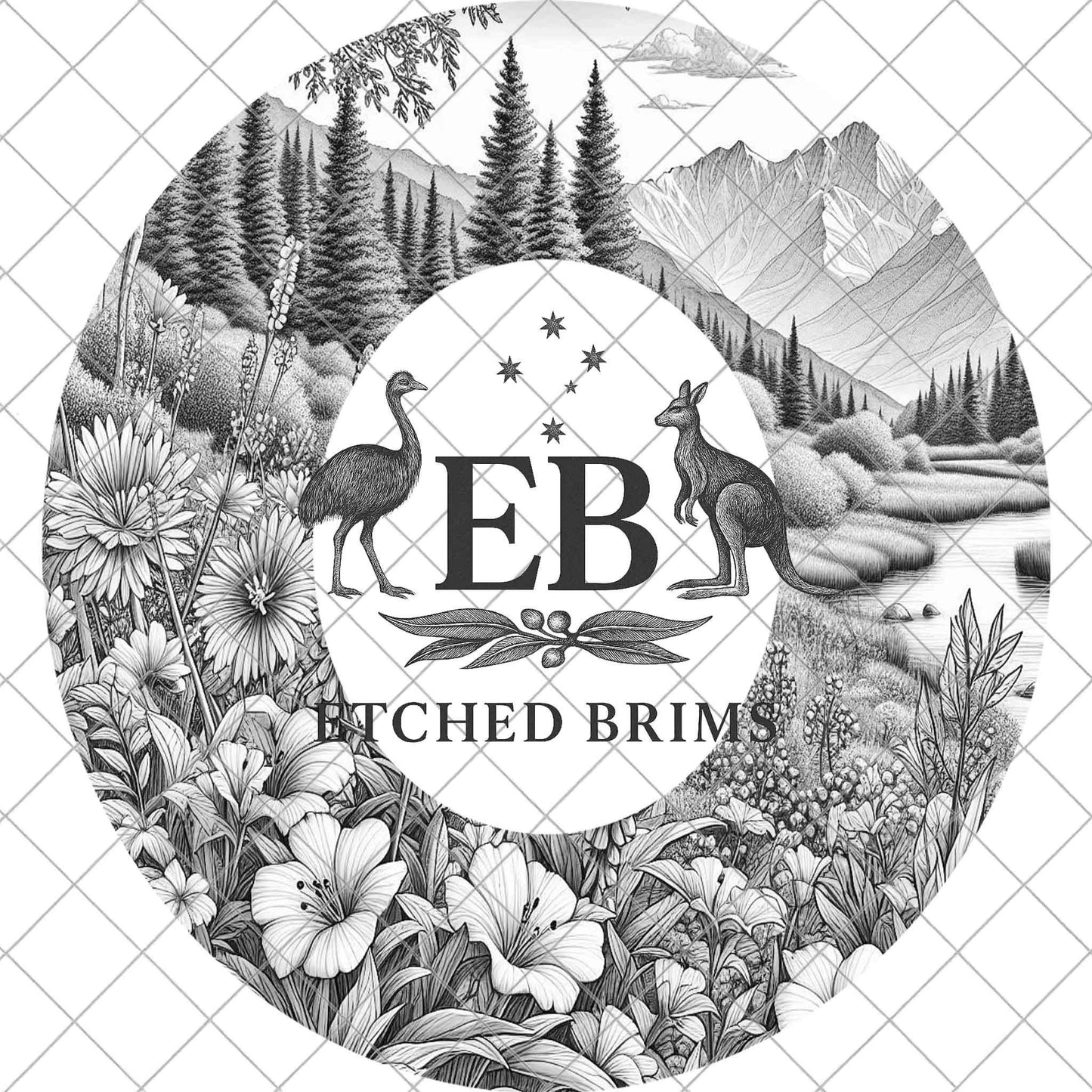 Forest Wildflower Hat Engraving File, Mountain Nature Laser Burning Template, Outdoor Design, Wide Brim, EB1060