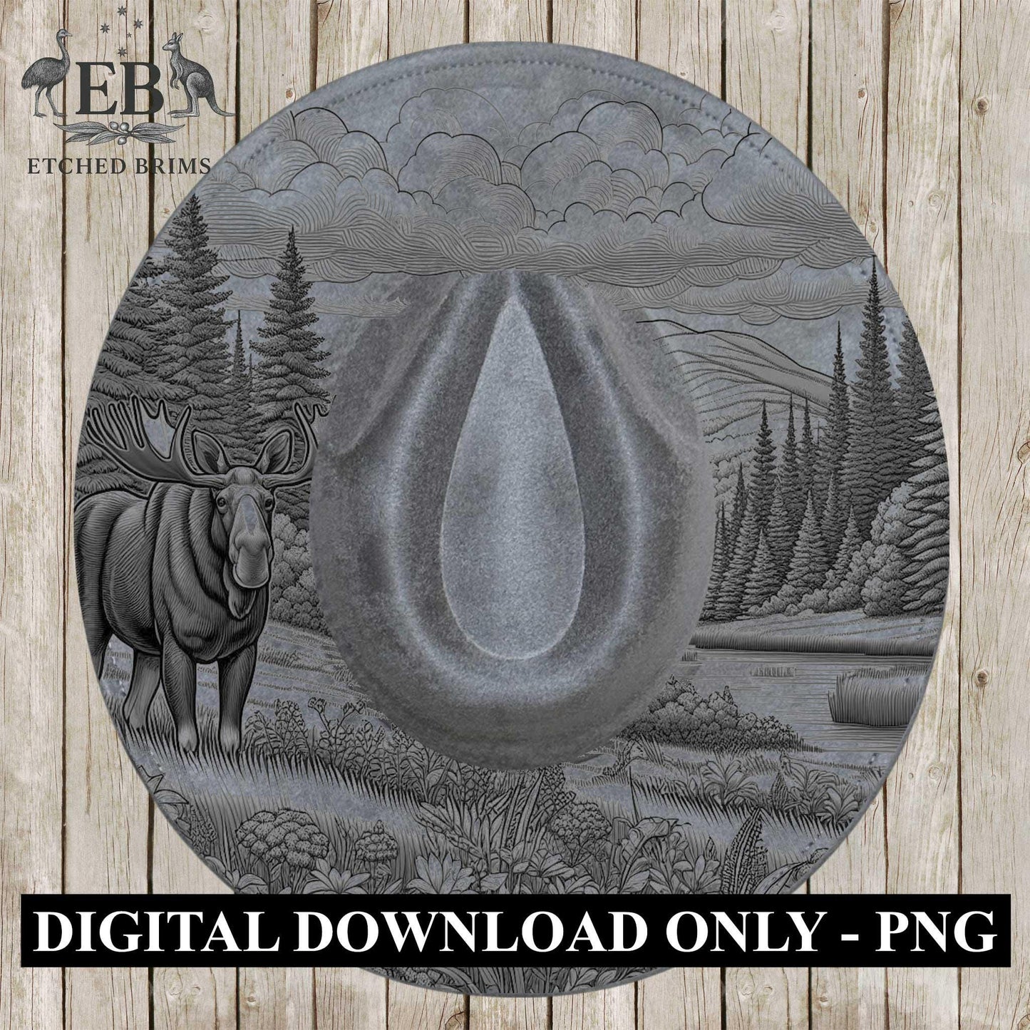 Moose and Forest 1, Hat Burning Design, Digital Download PNG, Hat Burning Template, Wide Brim Hat, Split Stencil included. EB642