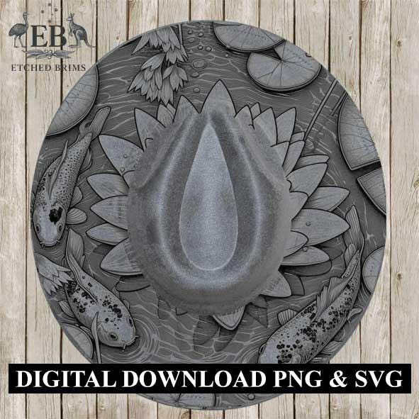 Koi Fish & Waterlillies 4, Hat File, Hat Burning Design, Digital Download PNG, PDF, Hat Burning Template, Hat Laser Engraving Design, EB486