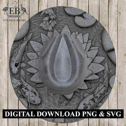 Koi Fish & Waterlillies 4, Hat File, Hat Burning Design, Digital Download PNG, PDF, Hat Burning Template, Hat Laser Engraving Design, EB486
