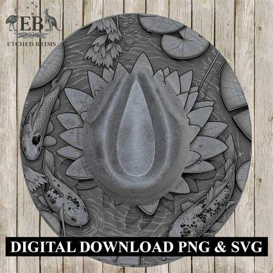 Koi Fish & Waterlillies 4, Hat File, Hat Burning Design, Digital Download PNG, PDF, Hat Burning Template, Hat Laser Engraving Design, EB486