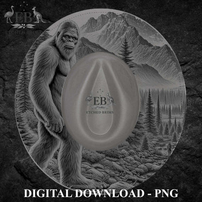 Bigfoot Brim Template PNG | Sasquatch Mountain Hat Engraving Design | Hunting Hat Burning File | Laser Engraving Download, EB1220