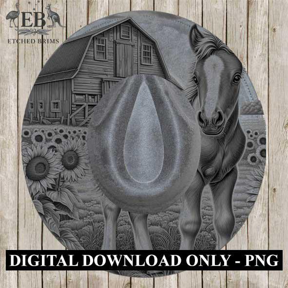 Horse Foal & Sunflowers 6 Farm Horse Design, Laser Hat Burning Design, Digital Download PNG, Hat Burning Template, Wide Brim Hat File, EB182