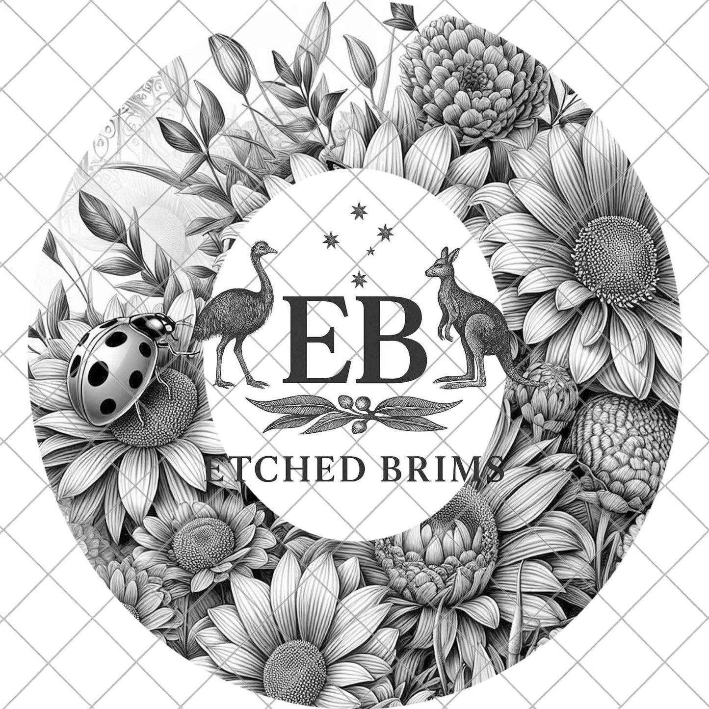 Ladybird Wide Brim Hat Burning Design, Garden Flowers, Laser Template, Digital Download PNG, EB1005