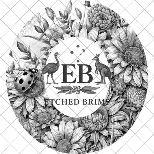 Ladybird Wide Brim Hat Burning Design, Garden Flowers, Laser Template, Digital Download PNG, EB1005