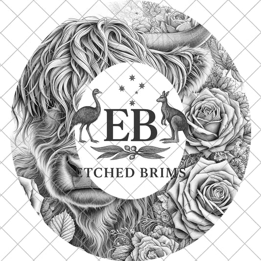 Highland Cow, & Roses, Hat Laser Engraving Design, Digital Download PNG, Flower Art, Hat Burning Template, EB1075