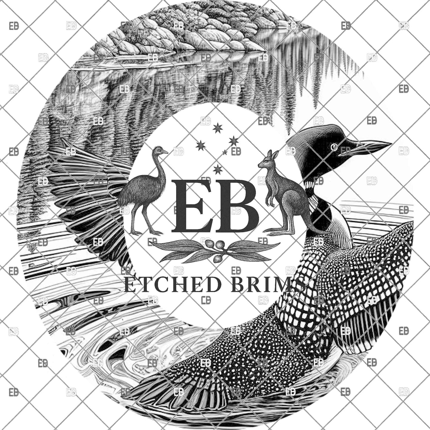 Loon Bird Water Scene Laser Engraving Template, Wildlife Hat Brim Design File, Burning Stencil PNG Engraving Pattern, EB1210