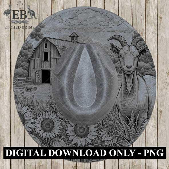 Goat and Sunflowers 8, Hat Burning Template, Hat Burning Stencil, Hat Laser Engraving Design, Wide Brim Hat, Printable Hat Template, EB560