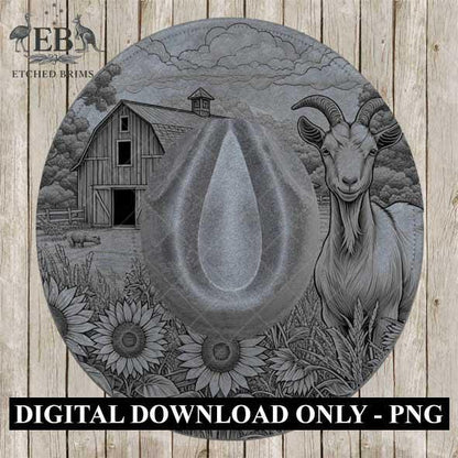 Goat and Sunflowers 8, Hat Burning Template, Hat Burning Stencil, Hat Laser Engraving Design, Wide Brim Hat, Printable Hat Template, EB560