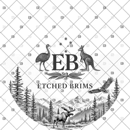 Moose and Eagle, Hat Burning Design, Mountain Scenery, Wide Brim Hat, Laser Engraving Design, EB1140