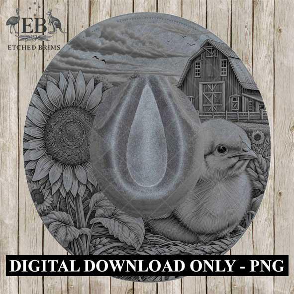 Chicken & Sunflowers, Hat Burning Design, Digital Download PNG, Hat Burning Templates, Laser Engraving Design, Hat Burning Stencils, EB505