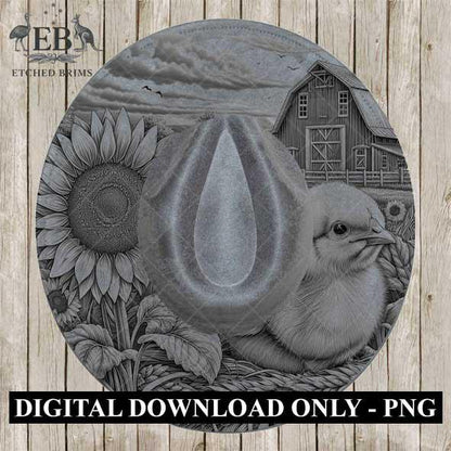 Chicken & Sunflowers, Hat Burning Design, Digital Download PNG, Hat Burning Templates, Laser Engraving Design, Hat Burning Stencils, EB505