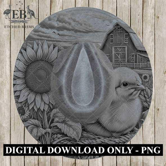 Chicken & Sunflowers, Hat Burning Design, Digital Download PNG, Hat Burning Templates, Laser Engraving Design, Hat Burning Stencils, EB505