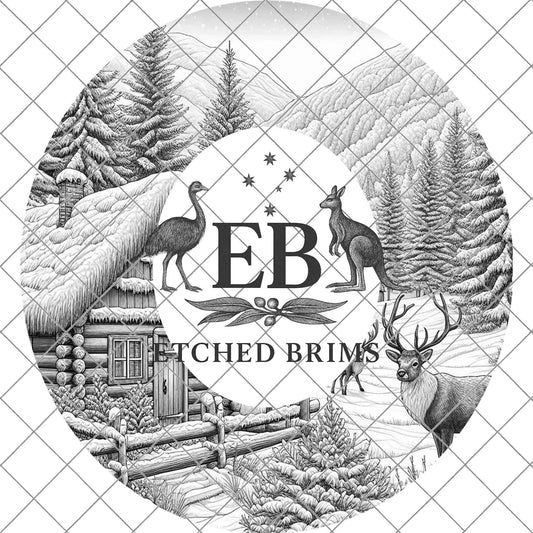 Christmas Snowy Winter Cottage, Hat Burning Design, Festive Digital Download, Hat Burning Template, Wide Brim Hat Design, Hat Stencil, EB679
