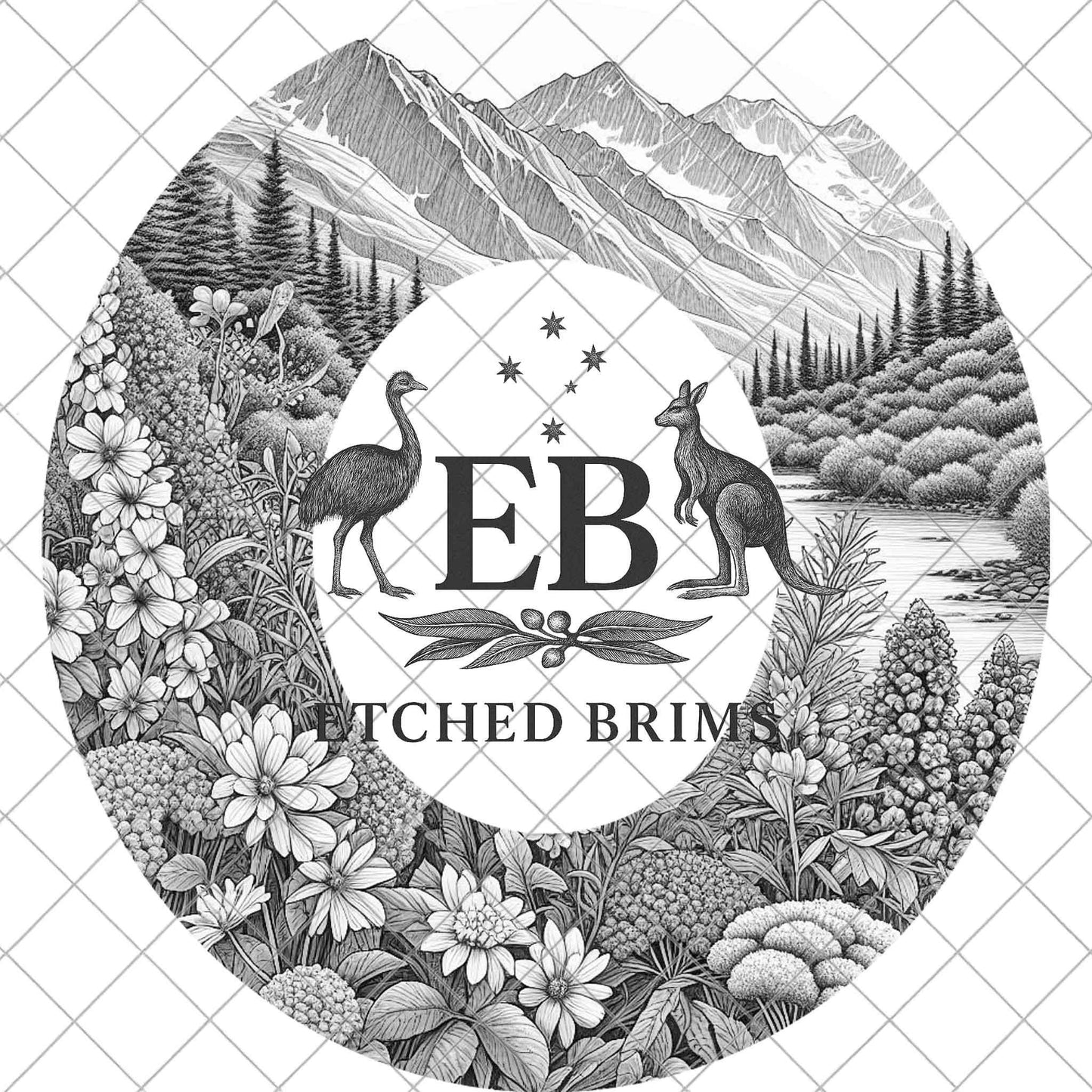 Alpine Meadow Hat Engraving Template, Mountain Laser Burning File, Nature Landscape Wide Brim Design, EB1061