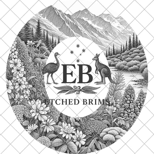 Alpine Meadow Hat Engraving Template, Mountain Laser Burning File, Nature Landscape Wide Brim Design, EB1061