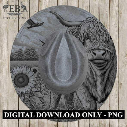 Highland Cow 11, Laser Hat Burning Design, Digital Download PNG, Hat Burning Template, Hat Laser Engraving Design, Wide Brim Hat File, EB238
