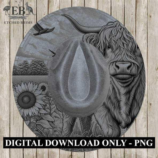 Highland Cow 11, Laser Hat Burning Design, Digital Download PNG, Hat Burning Template, Hat Laser Engraving Design, Wide Brim Hat File, EB238