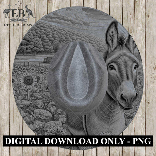 Donkey & Sunflowers 3, Hat Burning Template, Hat Burning Stencil, Hat Laser Engraving Design, Wide Brim Hat, Printable Hat Template, EB651