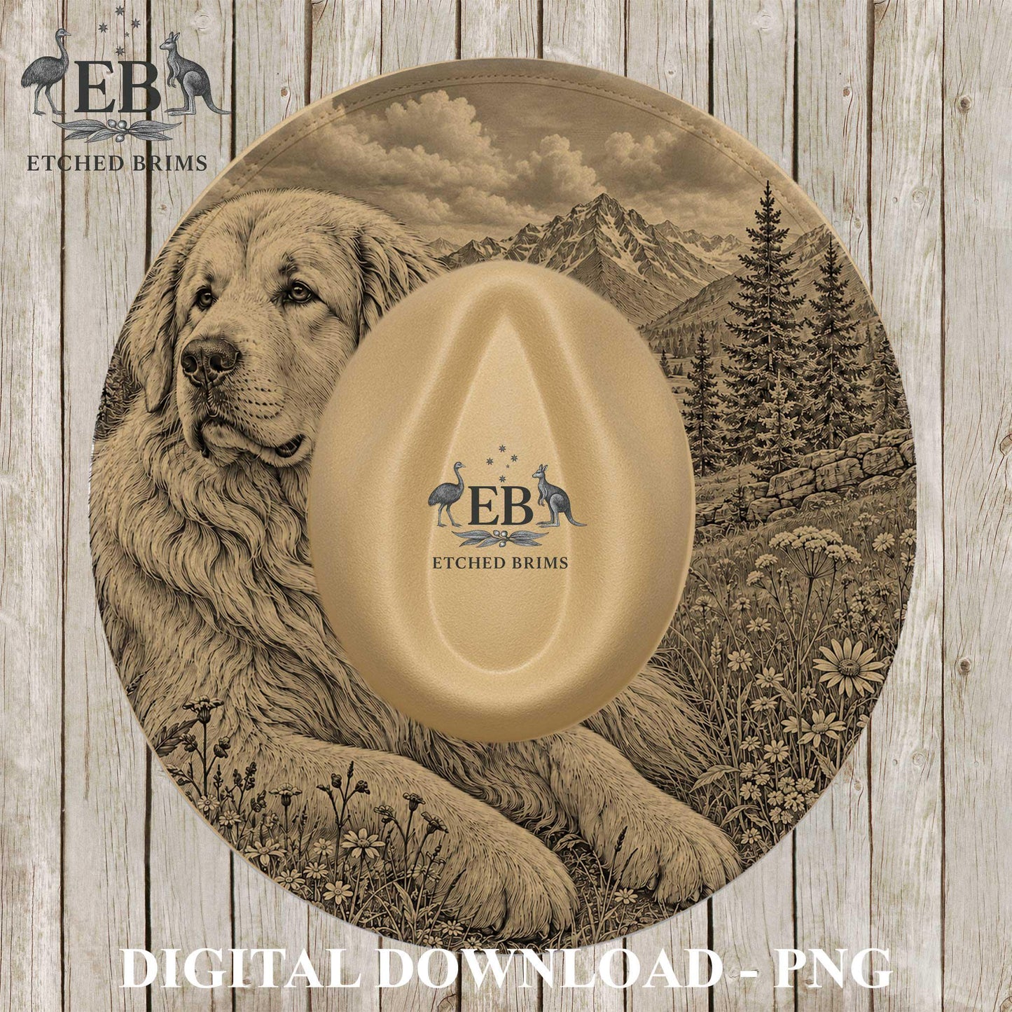 Great Pyrenees Dog, Hat Burning Design, PNG for Laser Engraving, Working Dog PNG, Western Hat Design, Digital File for Burning, EB1273