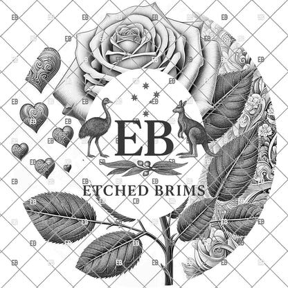 Valentine Rose, Hat Burning Design, Digital Download PNG, Hearts, Wide Brim Hat Laser Template, EB1127