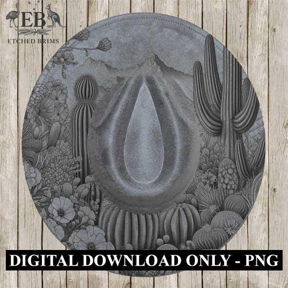 Cactus Desert Hat Design 2, Western Cactus Design, Faux Suede Wide Brim Hat with Laser Burned Brim, Boho Cowboy Style, Laser File EB284