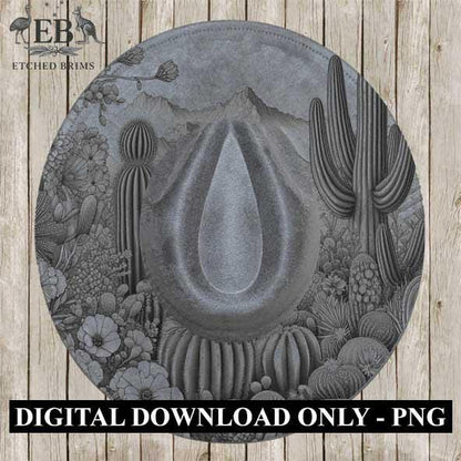 Cactus Desert Hat Design 2, Western Cactus Design, Faux Suede Wide Brim Hat with Laser Burned Brim, Boho Cowboy Style, Laser File EB284