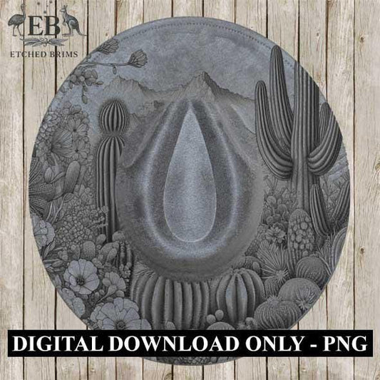 Cactus Desert Hat Design 2, Western Cactus Design, Faux Suede Wide Brim Hat with Laser Burned Brim, Boho Cowboy Style, Laser File EB284