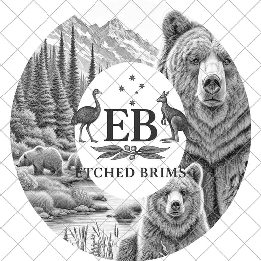 Grizzly Bear & Cub, Hat Burning Design, Wide Brim Hat Template, Hat Laser Engraving Design, Digital Download PNG, EB881