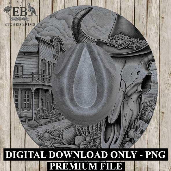 Longhorn Skull Western 2, Western Brim PNG Template, Digital Laser Burn Design for Wide Brim Faux Suede Hats, Laser Hat Burning File EB197