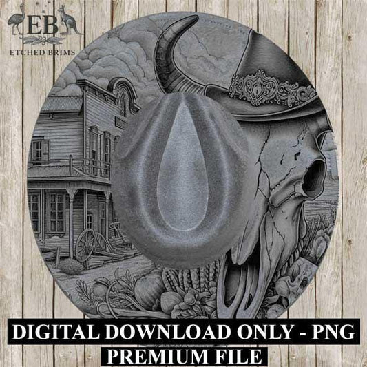 Longhorn Skull Western 2, Western Brim PNG Template, Digital Laser Burn Design for Wide Brim Faux Suede Hats, Laser Hat Burning File EB197