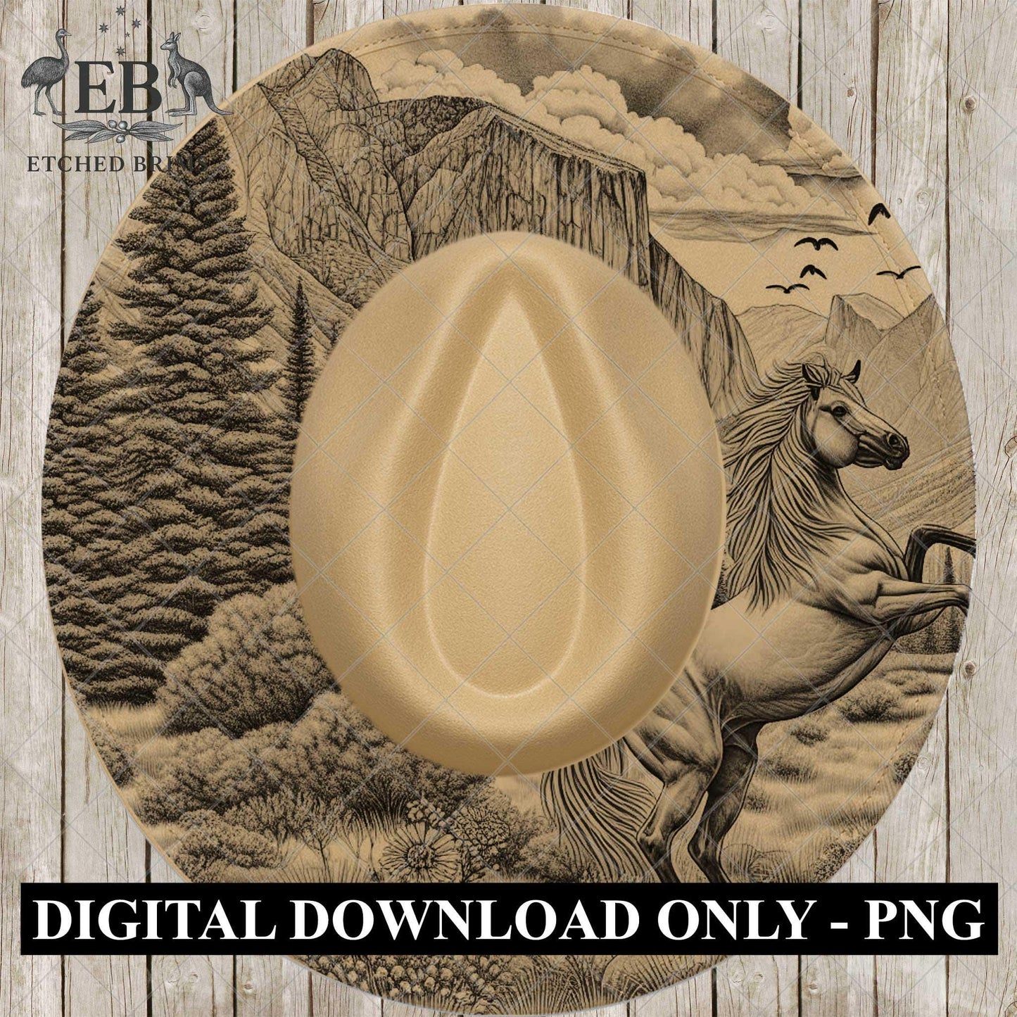 Rearing Horse Hat Burning Design, Western Laser Engraving Template for Wide Brim Fedora, EB718