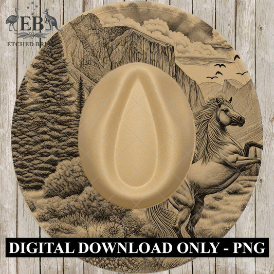 Rearing Horse Hat Burning Design, Western Laser Engraving Template for Wide Brim Fedora, EB718