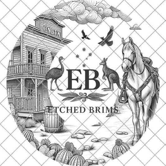 Western Horse 2 Hat Engraving, Western Brim PNG Template, Digital Laser Design Wide Brim Faux Suede Hat, Boho,Laser Hat Burning File EB174