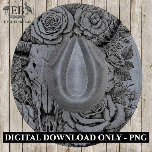 Longhorn Skull #1 Western Brim PNG Template, Digital Laser Burn Design for Wide Brim Faux Suede Hats - Laser Hat Burning File EB62