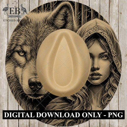 Girl & Wolf Hat Engraving Template, Wide Brim Hat Burning Design, Laser Hat Burning Design, Printable Stencil, Pyrography Art, EB827