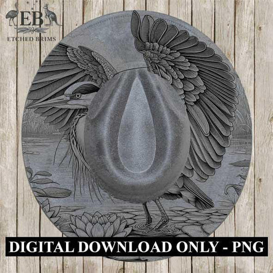 Heron 7 Hat File, Hat Burning Design, Digital Download PNG, Hat Burning Template, Hat Laser Engraving Design, Bird Design, Hat File EB320