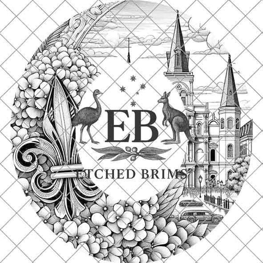 New Orleans 1 Hat Brim SVG, Detailed Laser Engraving Template, Fleur-de-Lis, Cathedral, Flowers, Western Cowboy Hat Design EB184