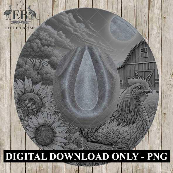Chicken & Sunflowers, Hat Burning Design, Digital Download PNG, Hat Burning Templates, Laser Engraving Design, Hat Burning Stencils, EB507